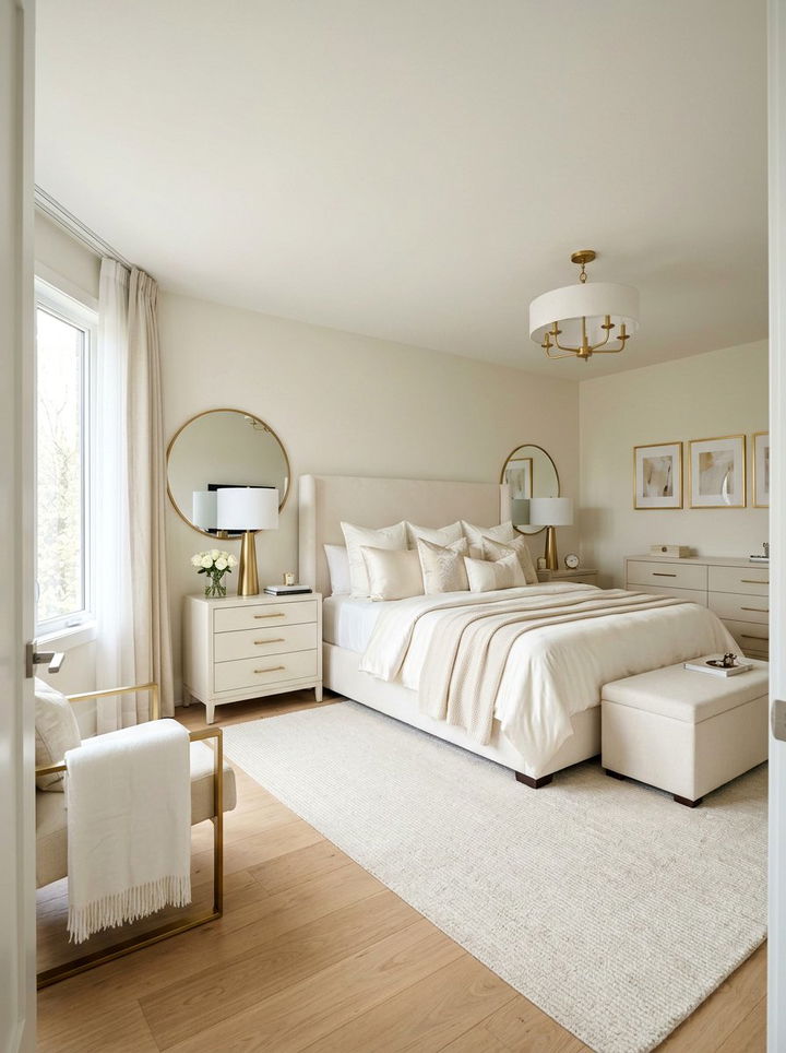 Modern Cream Bedroom With Gold Accents - 30 minimalist cream bedroom ideas