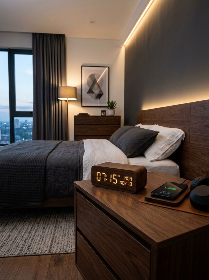 Modern Digital Wooden Alarm Clock - 30 bedroom clock ideas