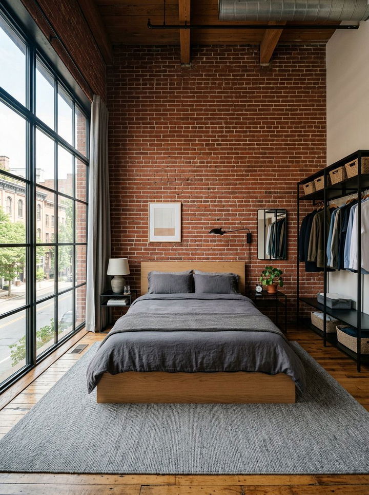 Modern Exposed Brick Bedroom - 30 old house bedroom ideas