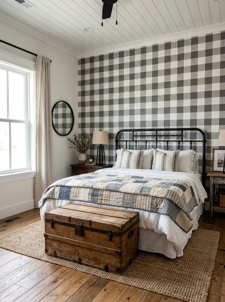 Modern Farmhouse Buffalo Check Wallpaper - 30 bedroom peel and stick wallpapers