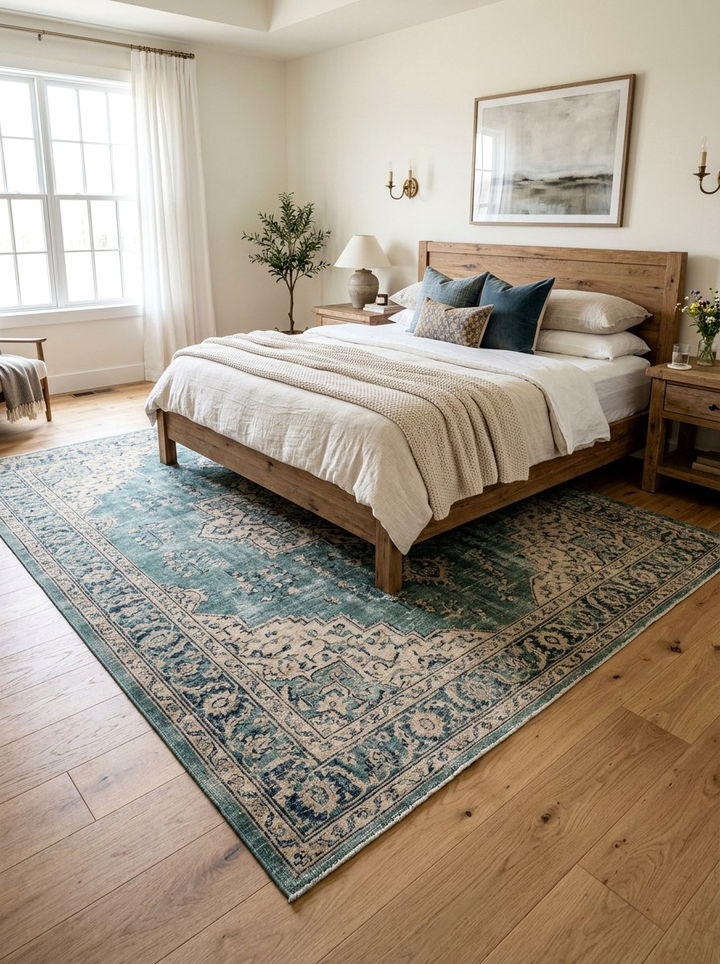 Modern Farmhouse Teal Area Rug - 30 farmhouse teal bedroom ideas
