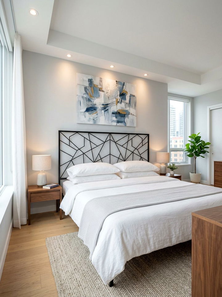 Modern Geometric Metal Headboard - 30 bedroom metal headboards