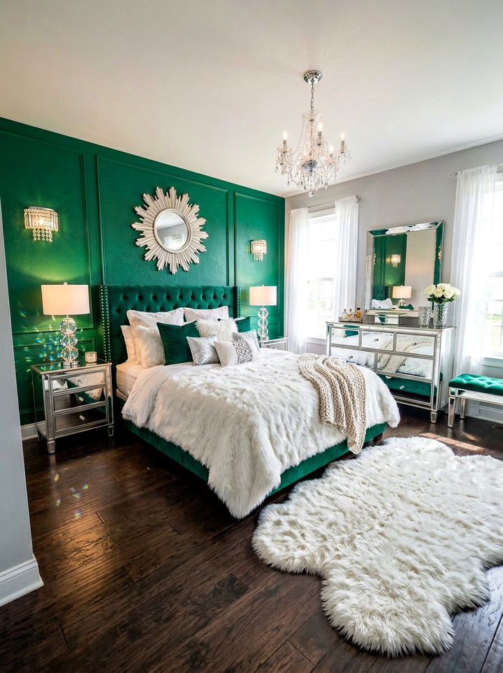 Modern Glam Green Accent Wall - 30 emerald green accent wall bedroom