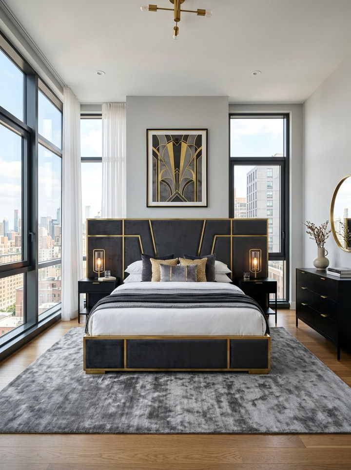 Modern Gold Trim Panel Bed - 30 bedroom panel beds