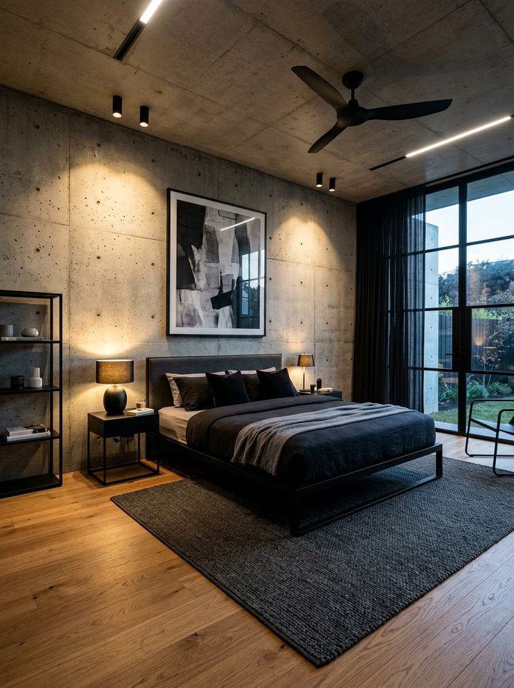 Modern Gray Concrete Wall Bedroom - 30 gray bedroom ideas