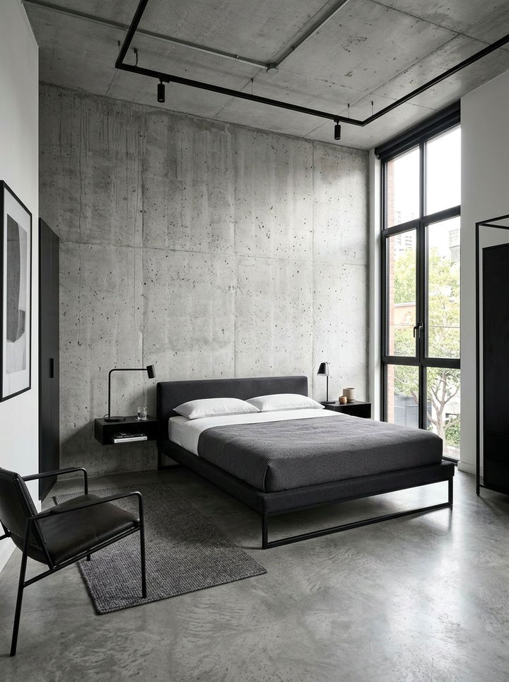 Modern Gray Concrete Walls - 30 gray bedroom decor ideas