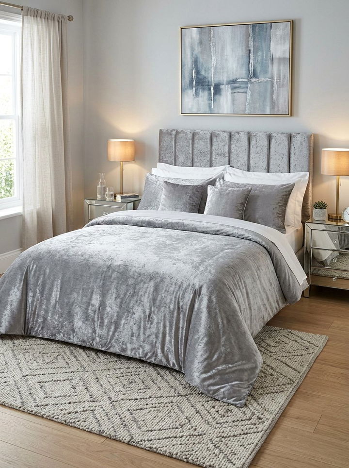 Modern Gray Velvet Bedding - 30 bedroom gray bedding ideas