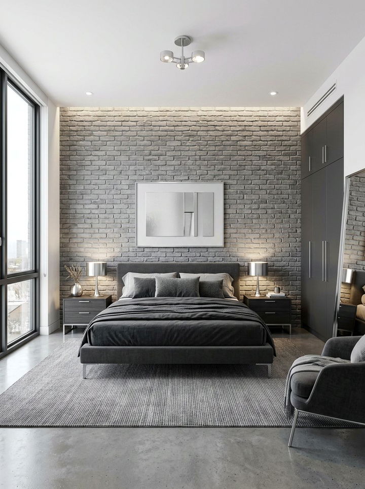 Modern Grey Brick Wall - 30 bedroom brick wall ideas