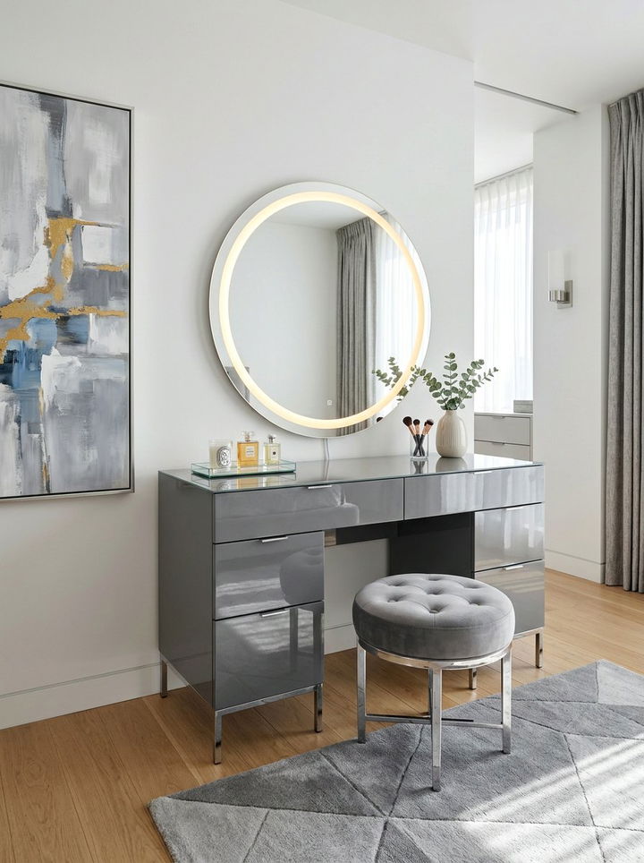 Modern Grey Lacquer Vanity - 30 grey bedroom furniture ideas
