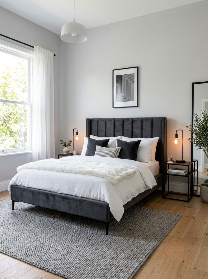 Modern Grey Velvet Bed - 30 velvet bedroom ideas