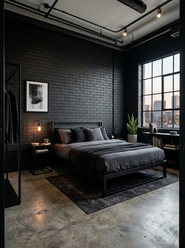 Modern Industrial Black Bedroom - 30 monochrome bedroom ideas