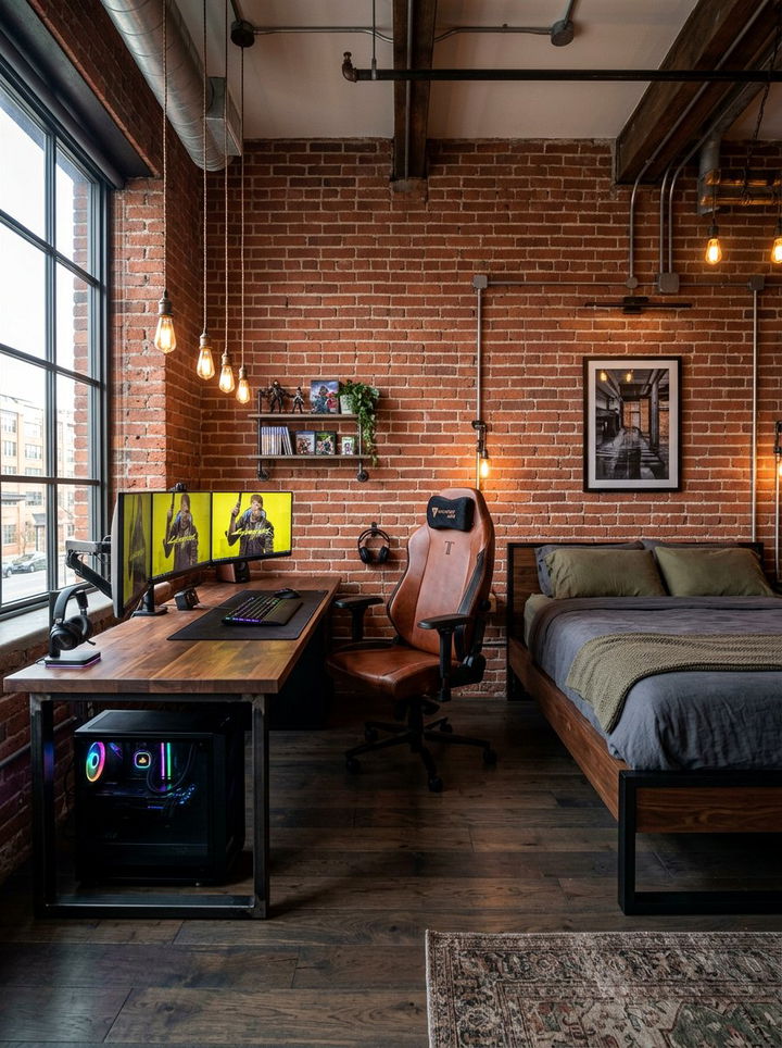 Modern Industrial Gaming Space - 30 streaming setup bedroom ideas