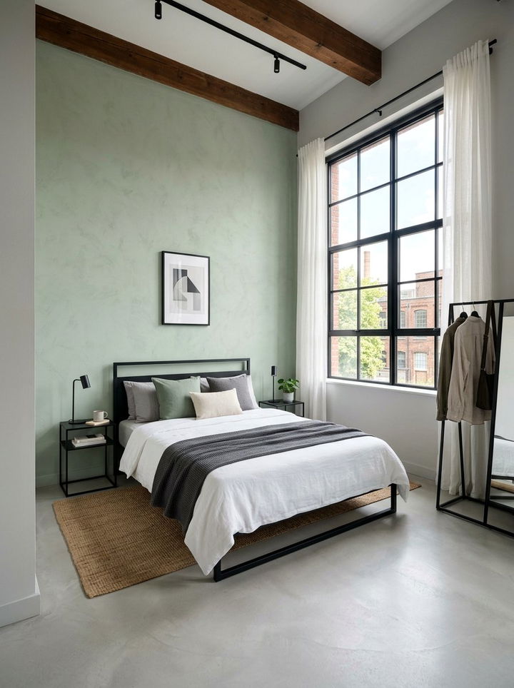Modern Industrial Sage Green - 30 industrial green bedroom ideas