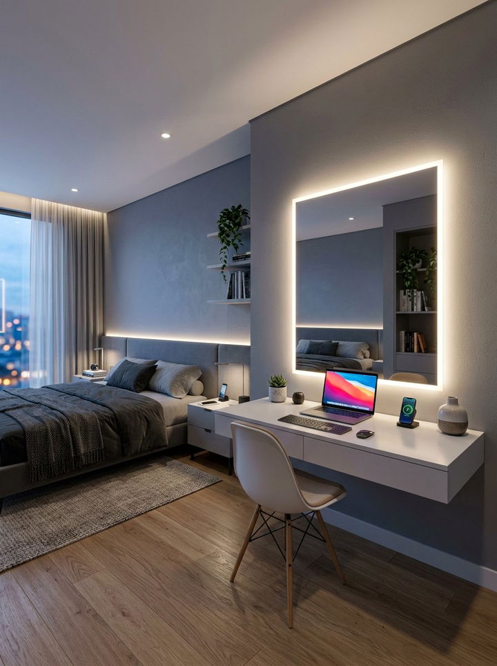 Modern LED Backlit Mirror - 30 bedroom mirror ideas