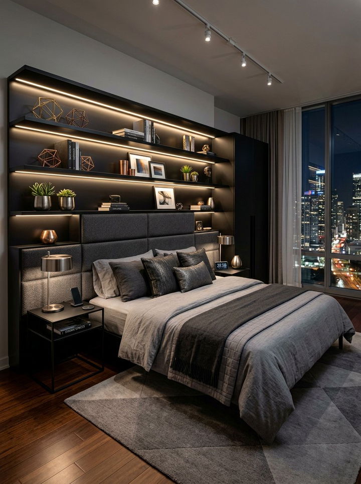 Modern LED lighted headboard - 30 bedroom bookcase headboards