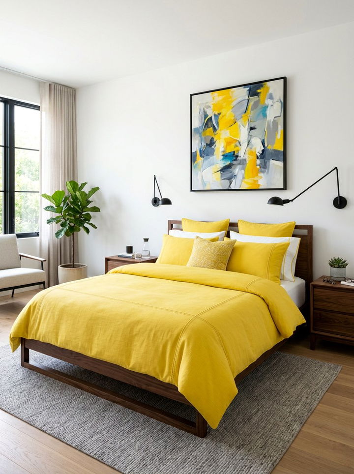 Modern Lemon Yellow Bedding - 30 lemon yellow bedroom ideas