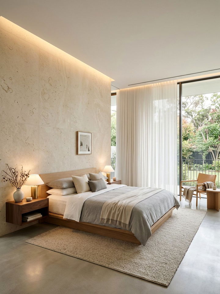 Modern Limestone Feature - 30 bedroom stone wall ideas