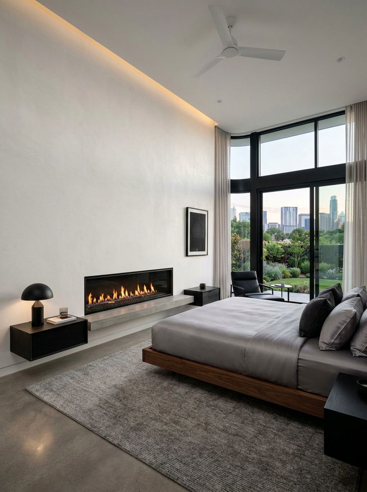 Modern Linear Gas Fireplace - 30 bedroom gas fireplace ideas
