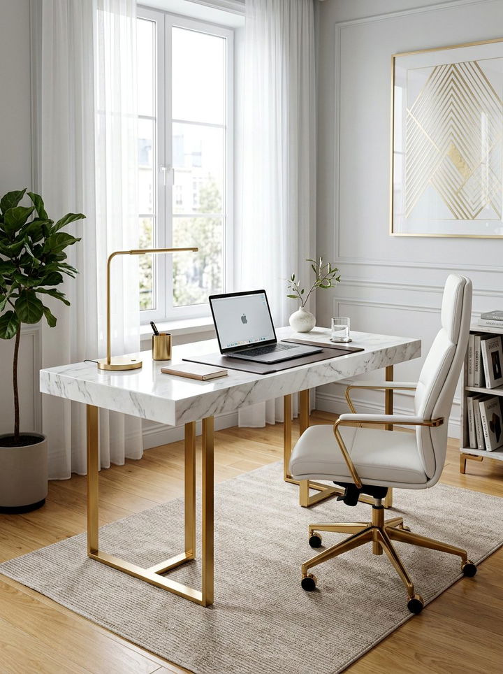 Modern Marble Desk - 30 bedroom study desk ideas