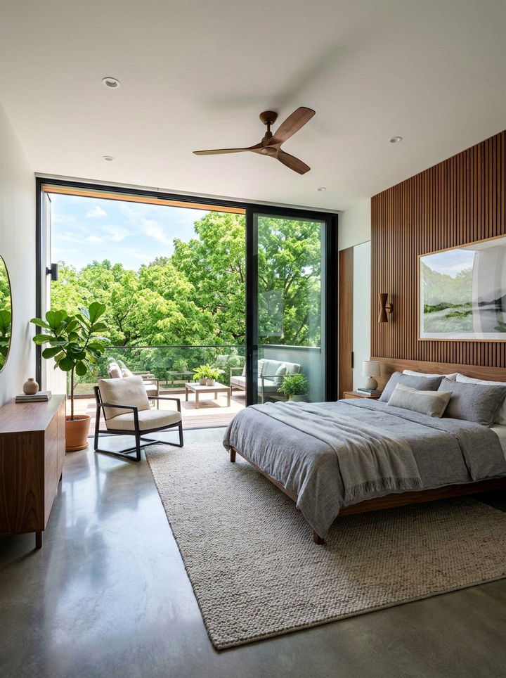 Modern Master Bedroom With Glass Terrace Doors - 30 bedroom with terrace ideas