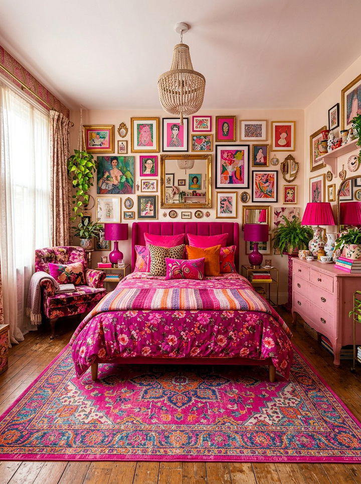 Modern Maximalist Pink Bedroom - 30 hot pink bedroom ideas