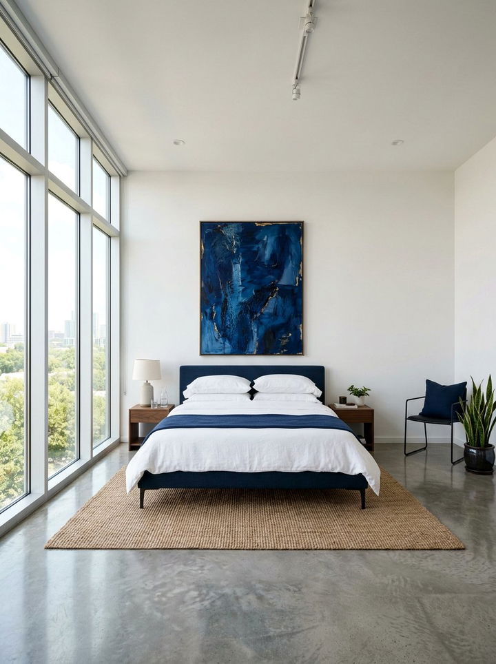 Modern Minimalist Blue Bedroom - 30 indigo bedroom ideas