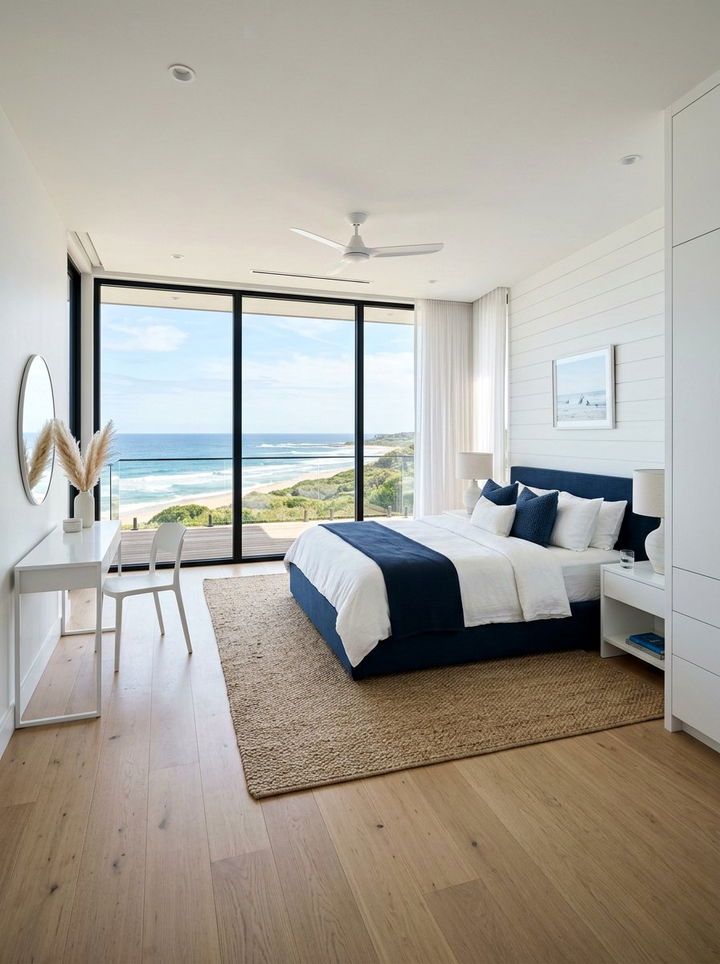 Modern Navy Beach House - 30 coastal navy bedroom ideas