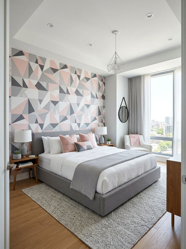 Modern Pink Gray Geometric Bedroom - 30 pink gray bedroom ideas
