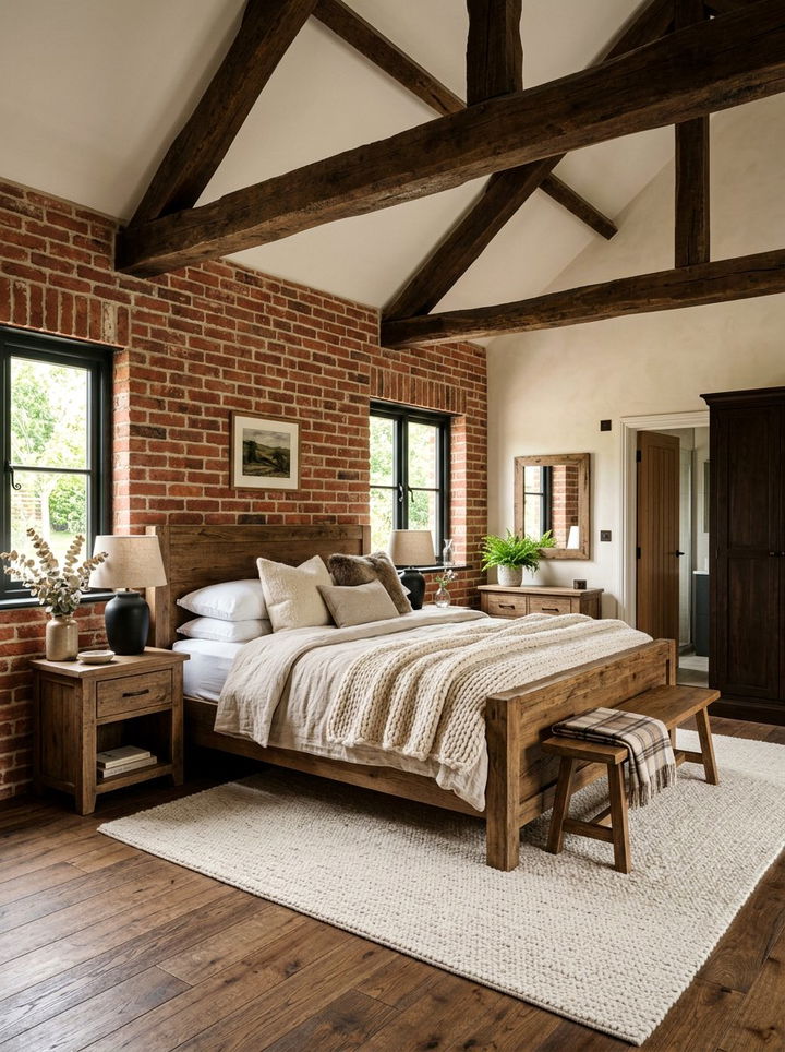Modern Rustic Bedroom - 30 exposed brick bedroom ideas