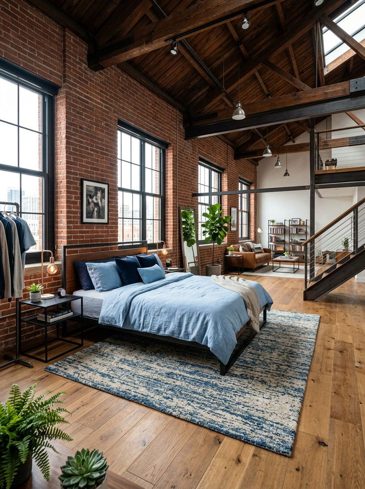 Modern Rustic Blue Loft - 30 rustic blue bedroom ideas