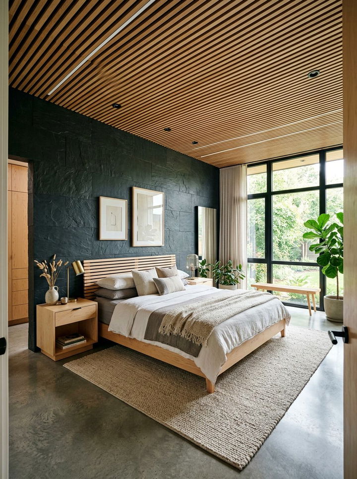Modern Slate And Wood Interior - 30 slate bedroom ideas