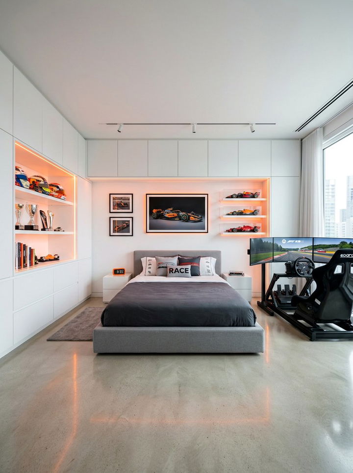 Modern Sleek Racing Room - 30 race car bedroom ideas