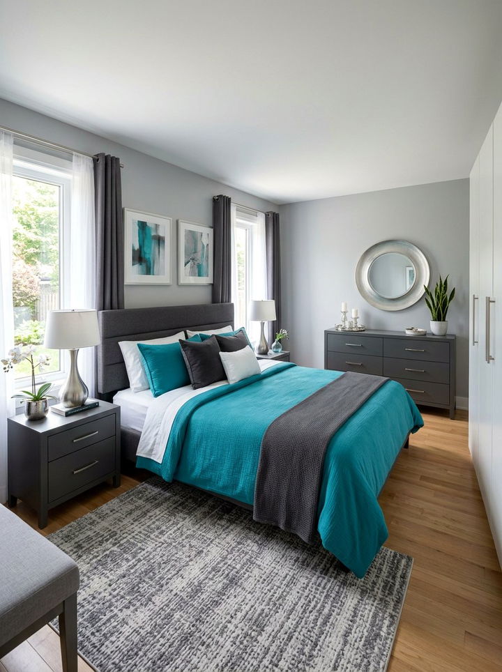 Modern Teal Grey Bedroom - 30 teal bedroom decor ideas