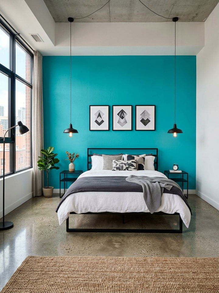 Modern Turquoise Accent Wall - 30 turquoise bedroom ideas