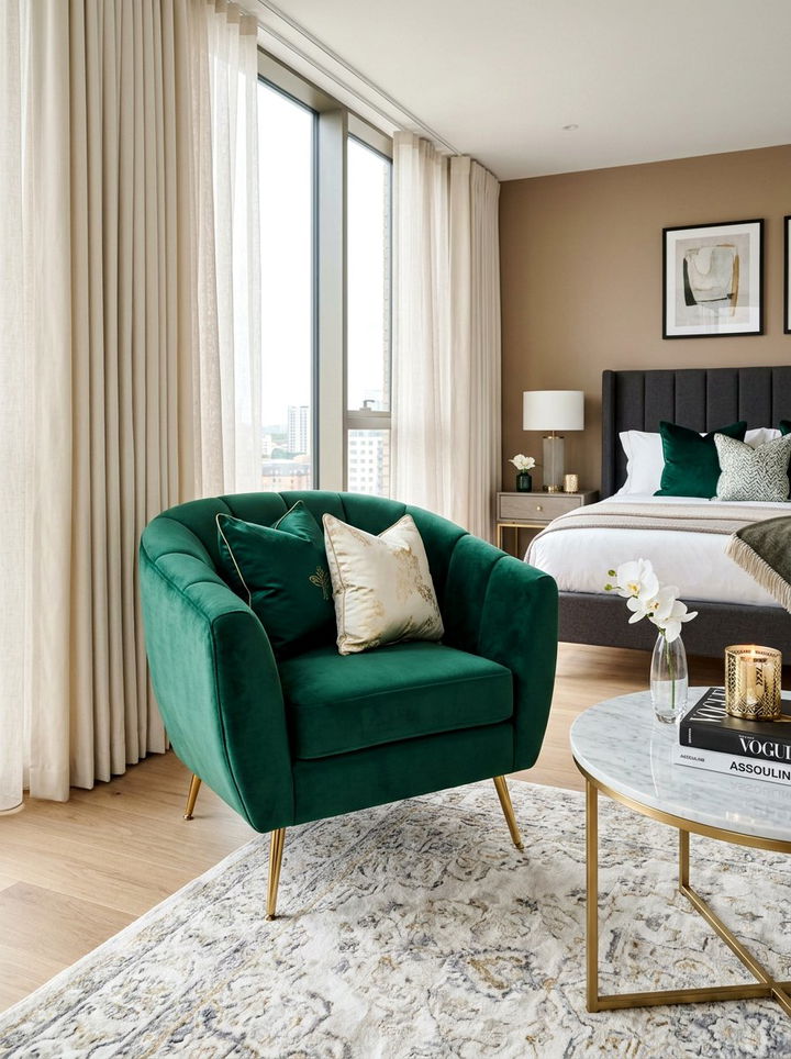 Modern Velvet Armchair For Bedroom - 30 bedroom reading nook ideas