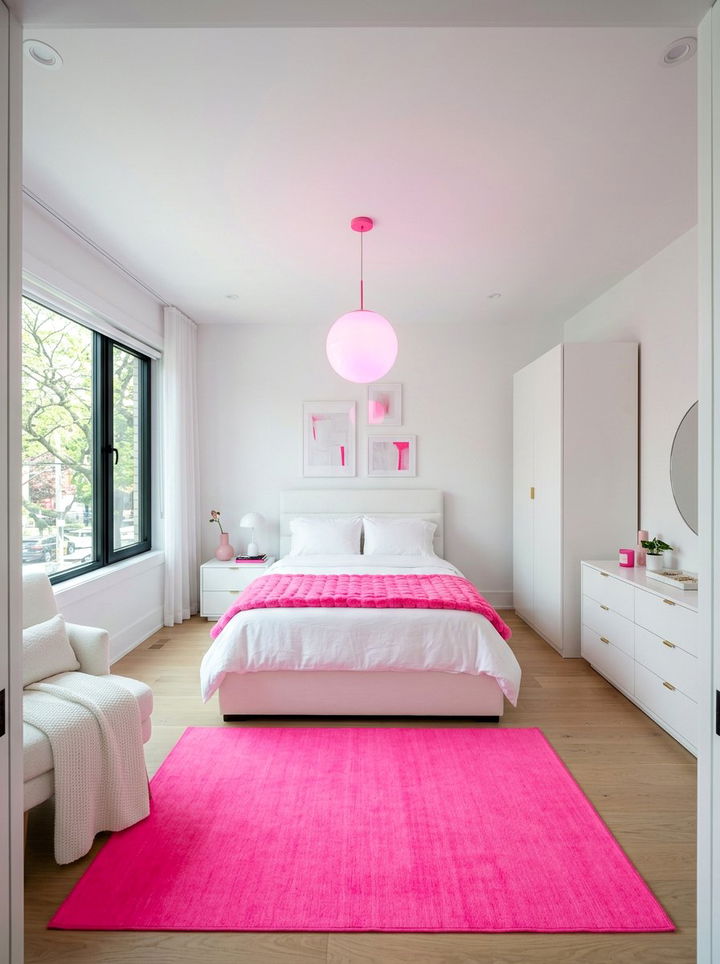 Modern White And Neon Pink - 30 neon pink bedroom ideas