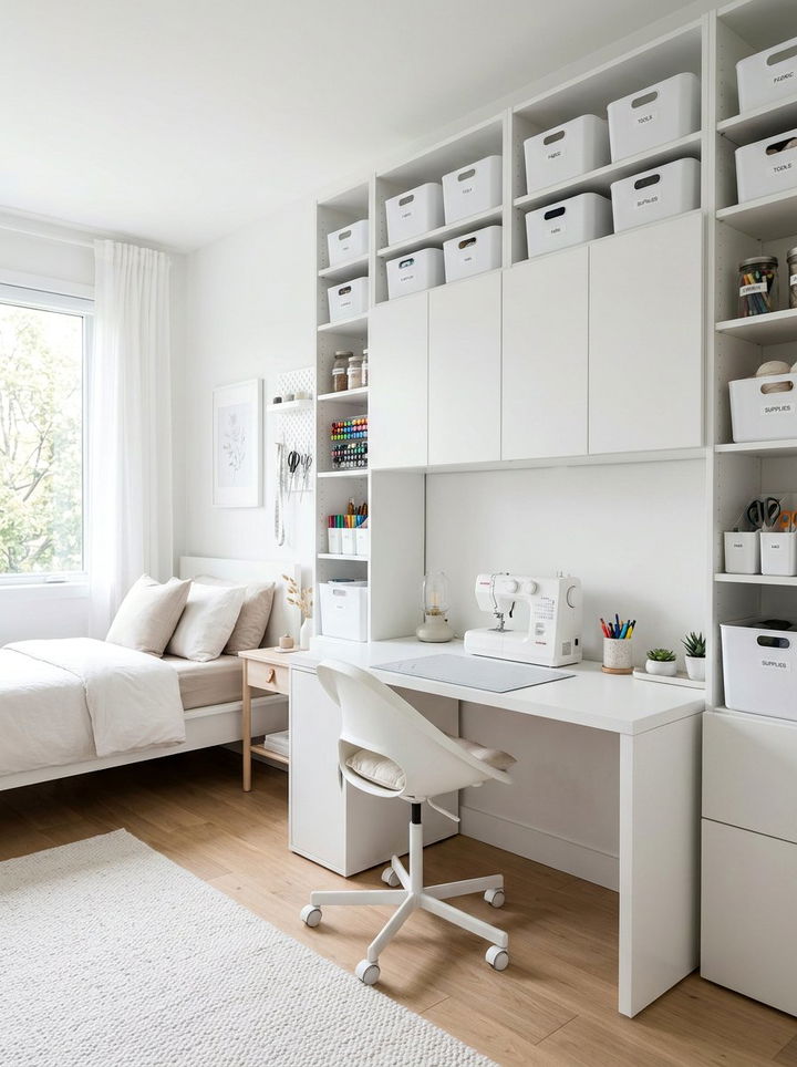 Modern White Craft Station - 30 bedroom craft corner ideas