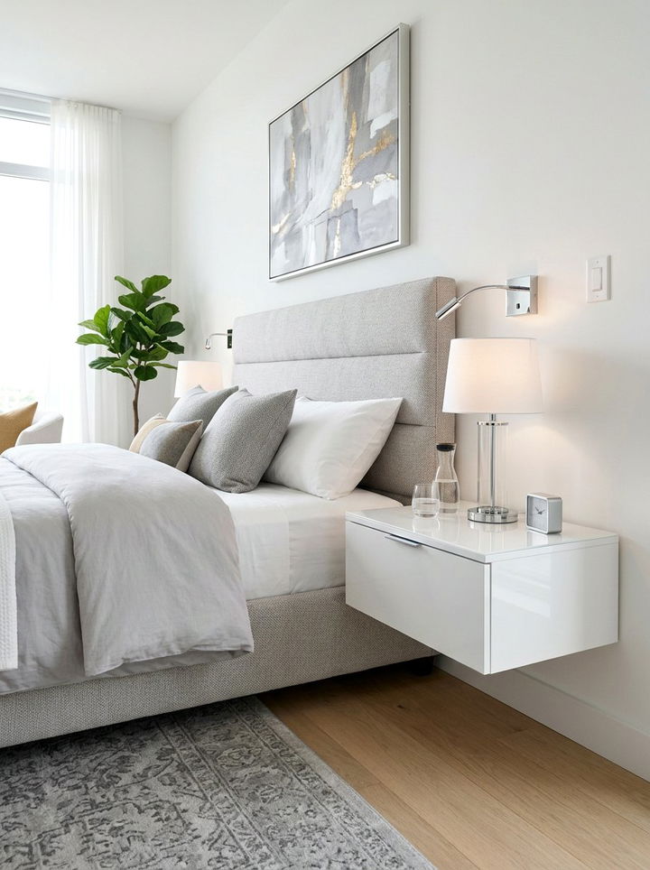 Modern White Gloss Floating Nightstand - 30 bedroom floating nightstands