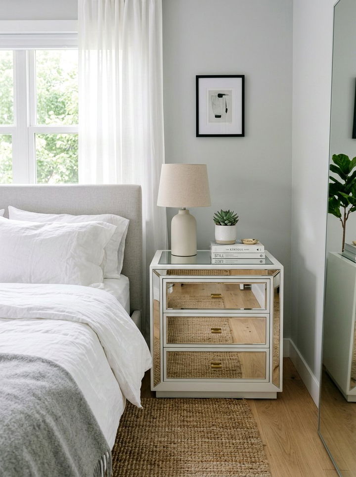 Modern White Mirrored Nightstand - 30 bedroom mirrored nightstands