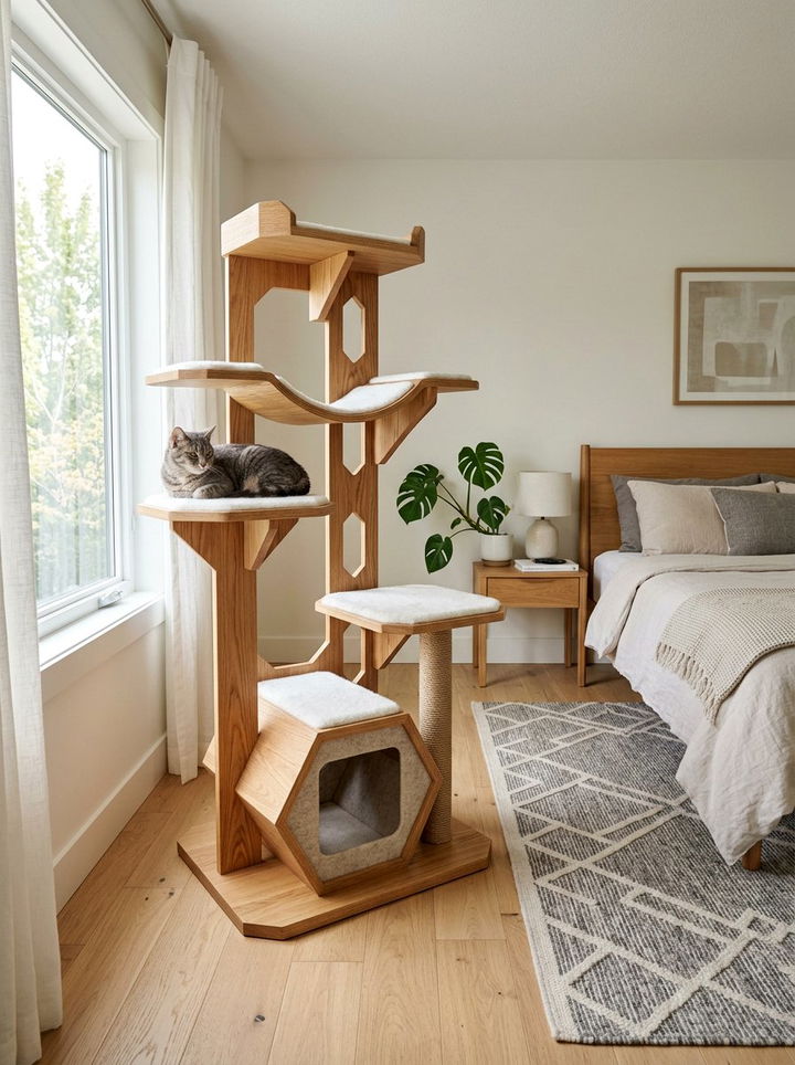 Modern Wooden Cat Tree - 30 cat tree bedroom ideas
