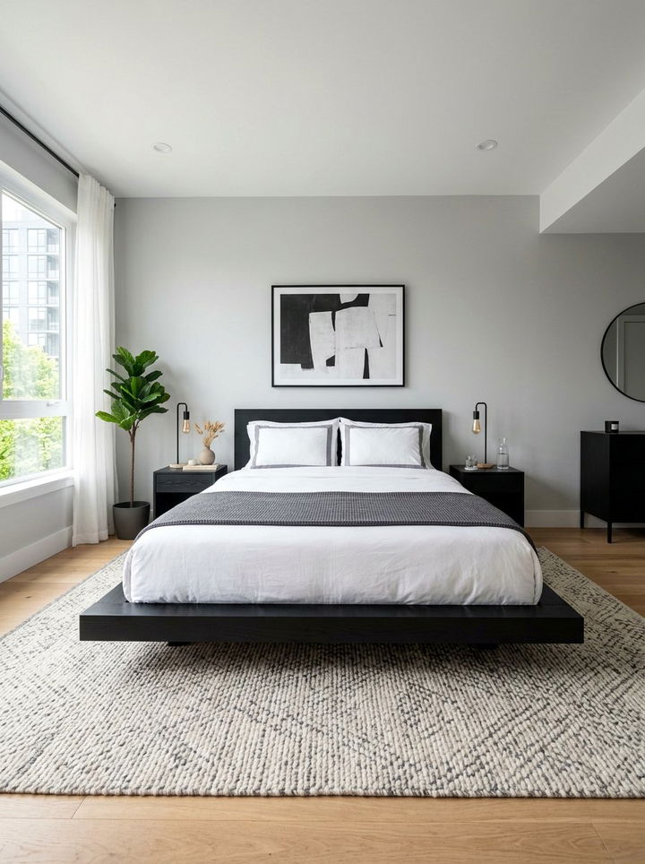 Modern black platform bed - 30 bedroom black furniture ideas