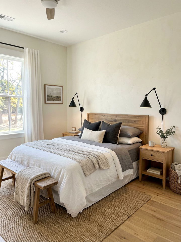 Modern black sconce farmhouse bedroom - 30 farmhouse black bedroom ideas