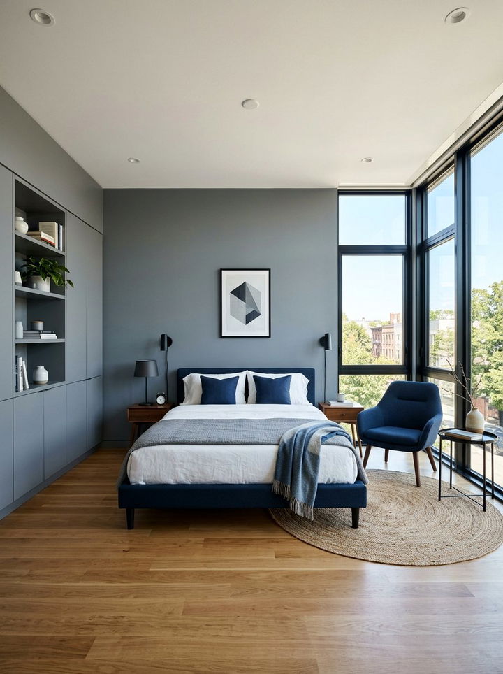 Modern blue and gray minimalist bedroom - 30 blue and gray bedroom ideas