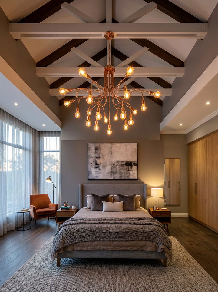 Modern copper chandelier - 30 copper accent bedroom ideas