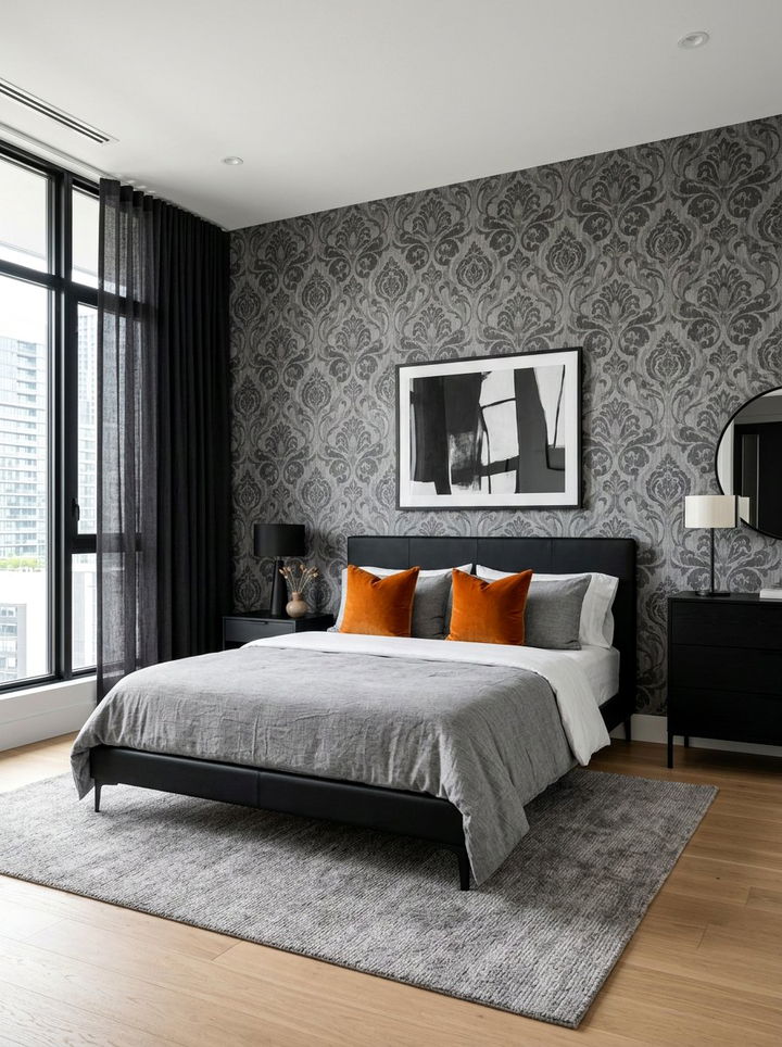 Modern damask wallpaper - 30 bedroom damask wallpapers