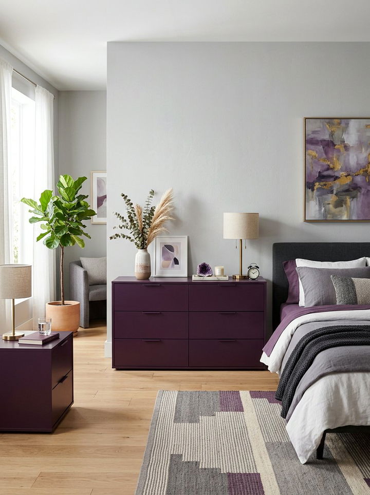 Modern eggplant furniture - 30 deep purple bedroom ideas