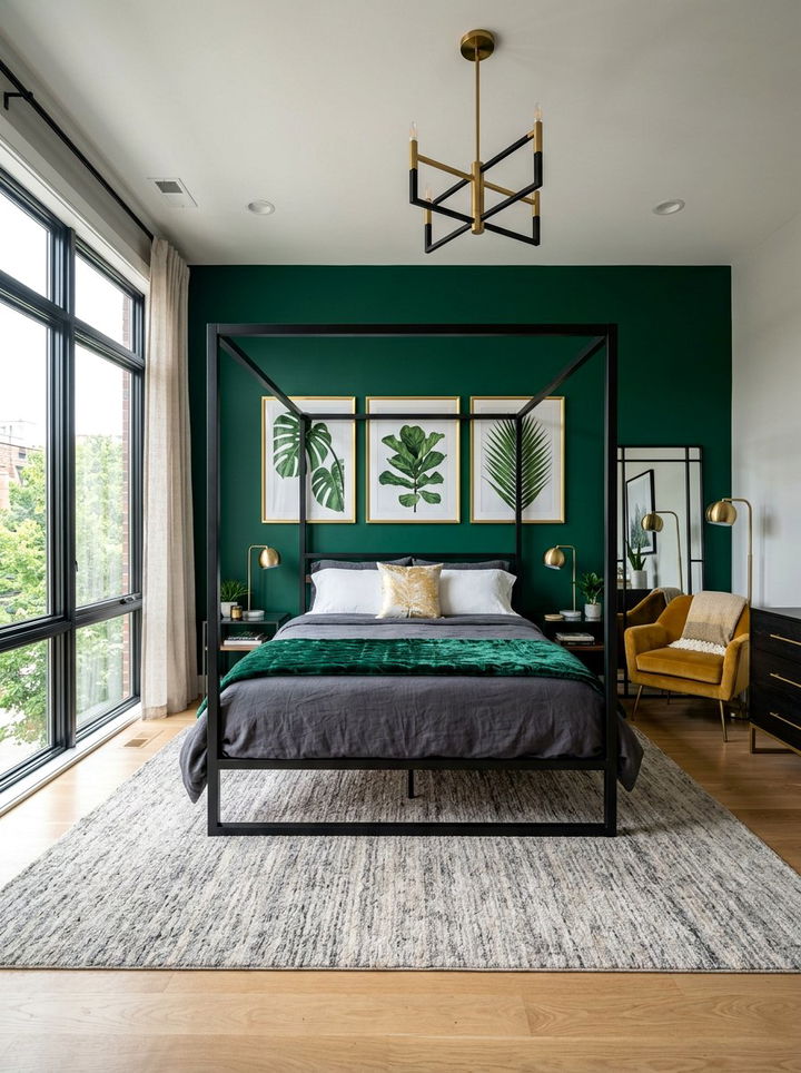 Modern emerald green bedroom - 30 botanical green bedroom ideas