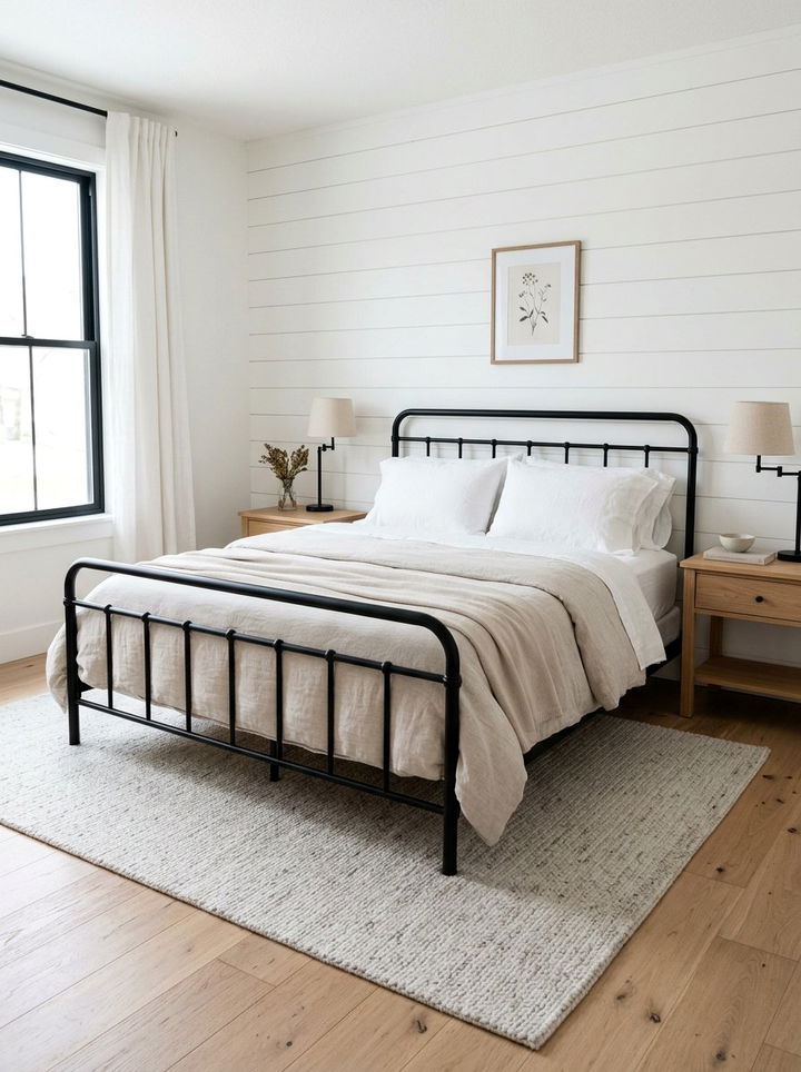Modern farmhouse black metal bed frame - 30 farmhouse black bedroom ideas