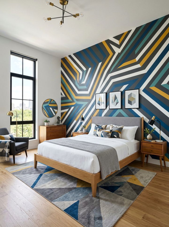 Modern geometric striped pattern - 30 bedroom striped wall ideas
