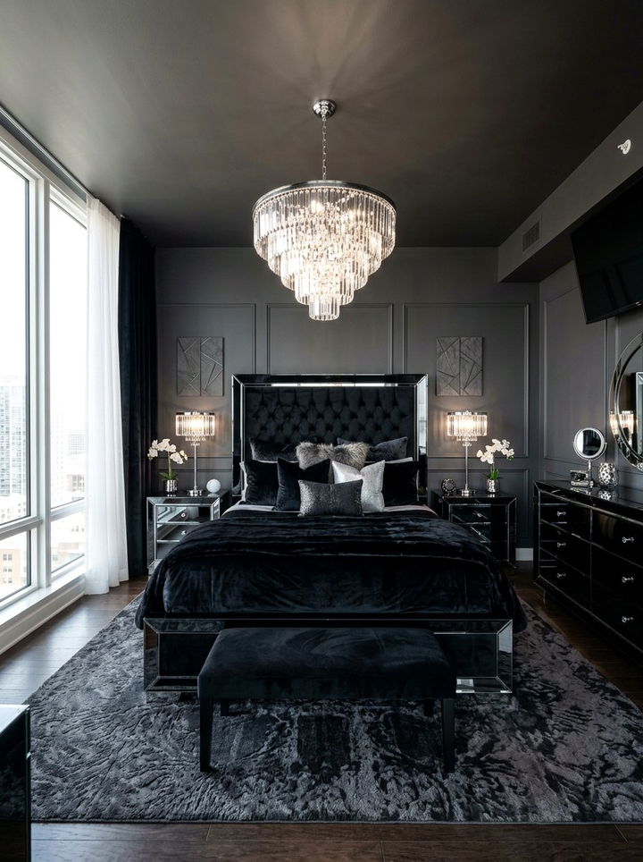 Modern glam black mirrored furniture bedroom - 30 bedroom black furniture ideas